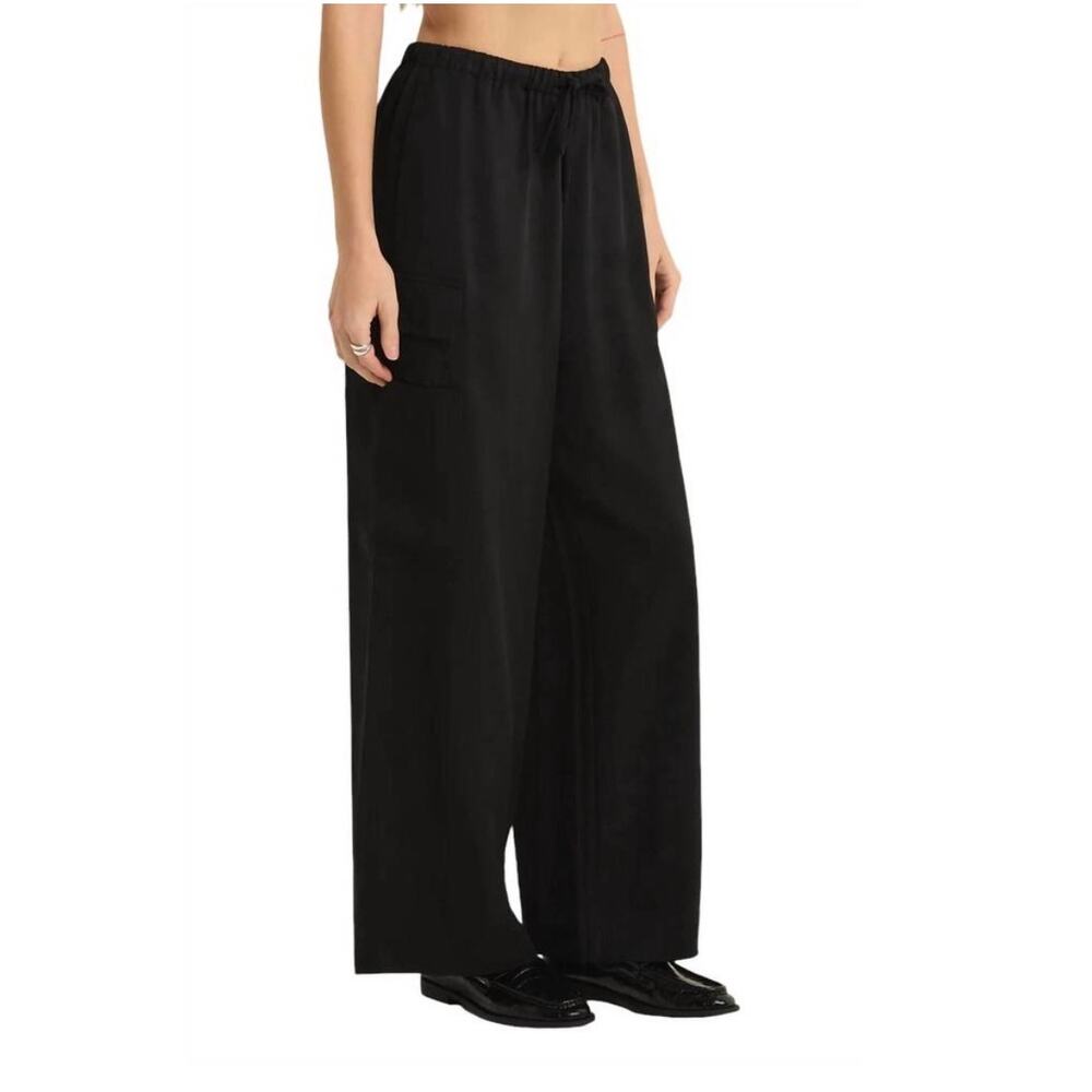 Z Supply Women’s Renegade Cargo Pants Wide Leg Pull on Drawstring Sz M Black